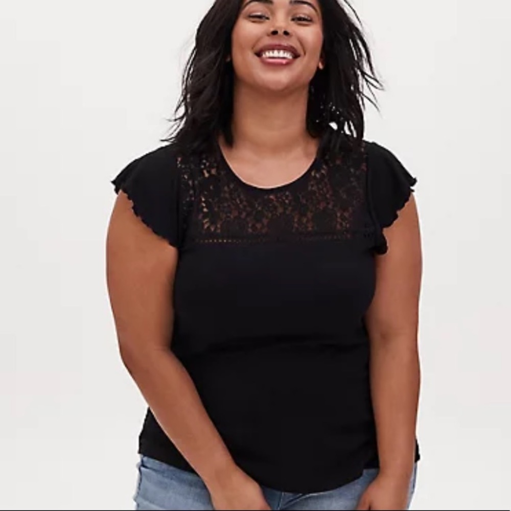 Torrid | Black Textured Tie Back Lace Yoke Top